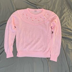 Vintage 80's Fingerhut Pretty Pink Pearl Beaded Fair Isle Knit Sweater Medium
